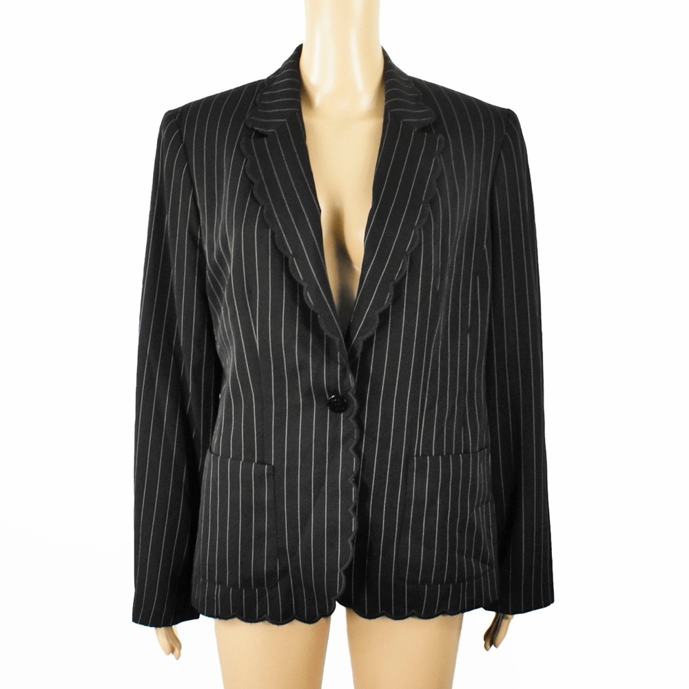 Vintage 80s 90s Angel Nina Paris Black Pinstripe One Button Up Blazer Jacket